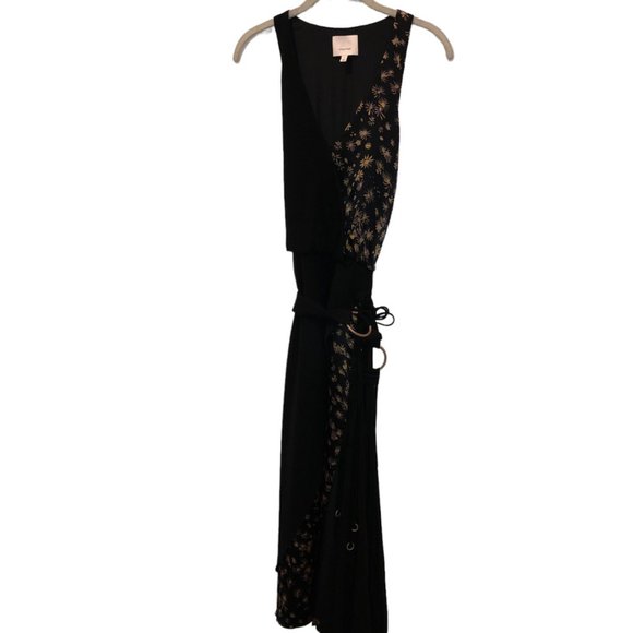 5 a 7 Cinq a Sept NEW black rose gold floral detail long midi dress 2